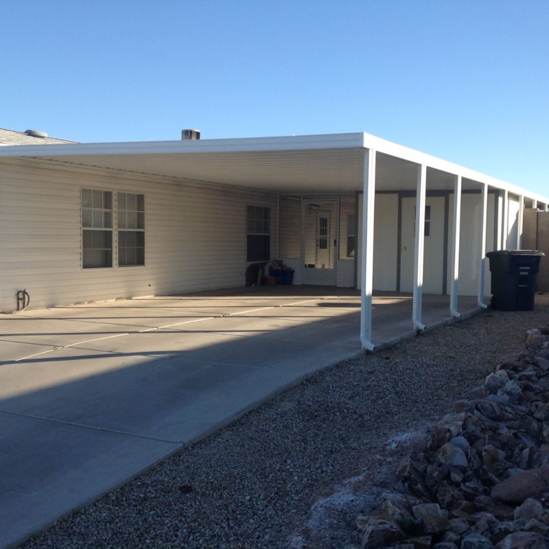 White Metal Mobile Home Carport with Integrated Downspouts
