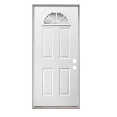 White Mobile Home Front Door with Sunburst Grille Fan-Lite