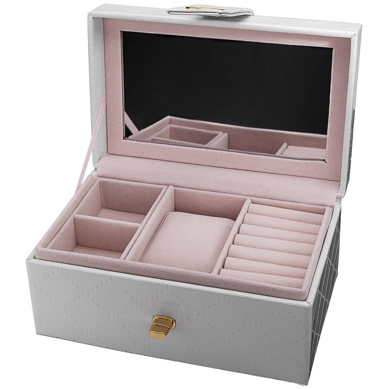 White Quilted Jewelry Organizer with Blush Pink Lining and Watch Cushion