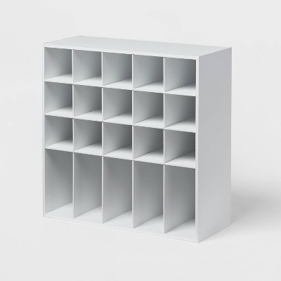 White Shoe Cubby Organizer with 20 Compartments and Taller Bottom Row