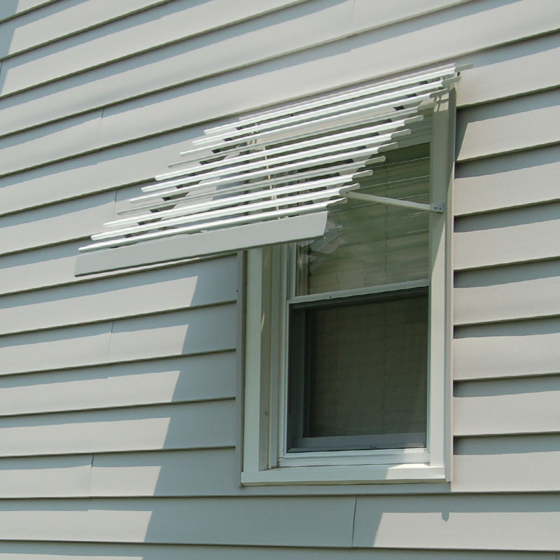 White Slatted Aluminum Window Shade with Supports