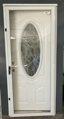 White Steel Front Door Combo: Oval Glass with Geometric Leading