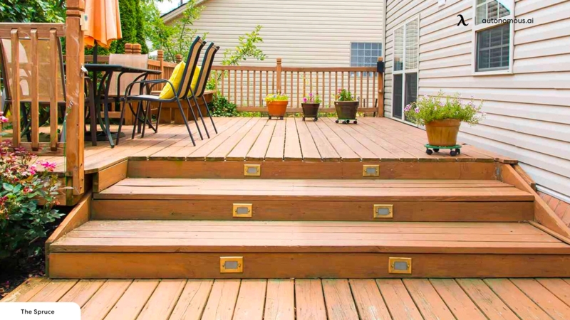 Wide Wooden Deck Steps Integrated Lights Outdoor Stair Lighting