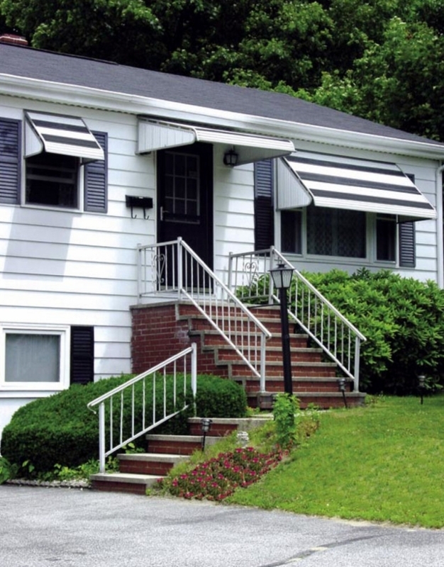 Window Awning Black and White Striped Aluminum Traditional Shade