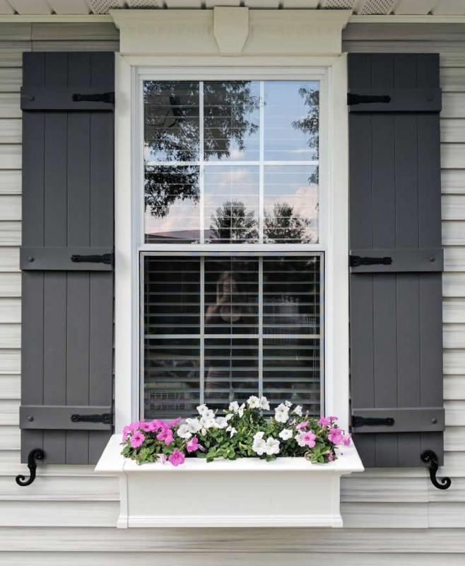 Window Shutters: Charcoal Board and Batten with Architectural Hardware