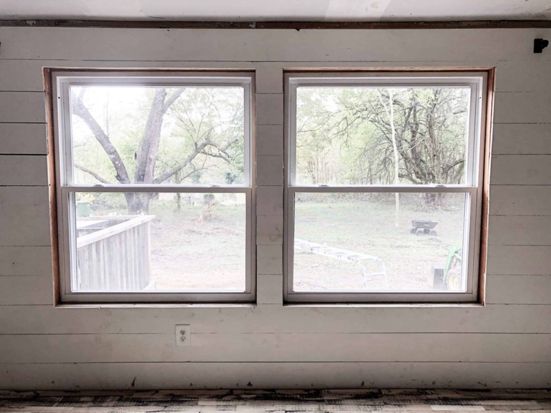 Window Unfinished Wood Trim against Shiplap Walls