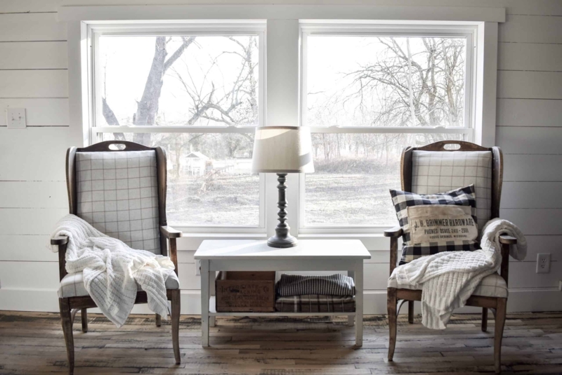 Windowpane Plaid Chair Decor in Symmetrical Seating Area