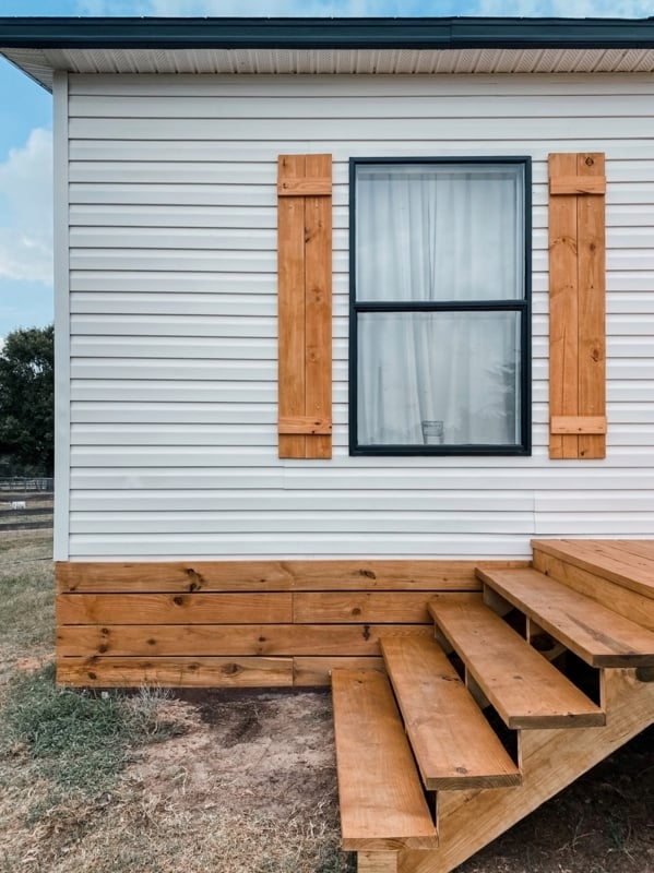 Wood Skirting for Mobile Homes: White Siding & Board and Batten Shutters