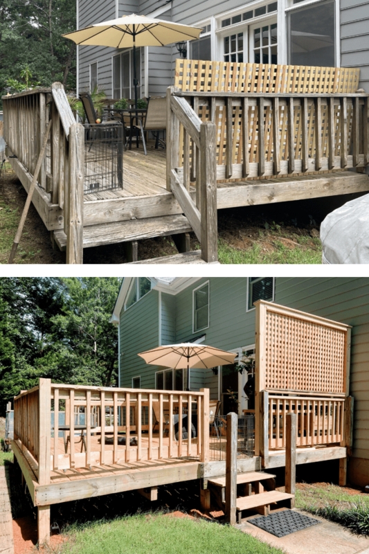 Wooden Deck Remodel Featuring Tall Lattice Privacy Screen