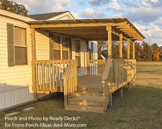 Wooden Deck with Integrated Awning Roof and Baluster Railing