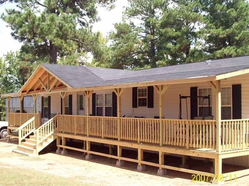 Wooden Porch with Gabled Roof Extension & Shingles