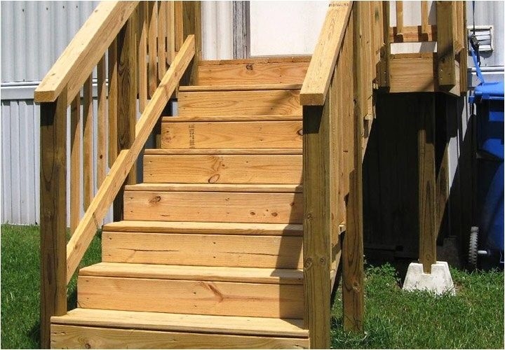 Wooden Stairs With Closed Risers, Double Handrails, Pier Base