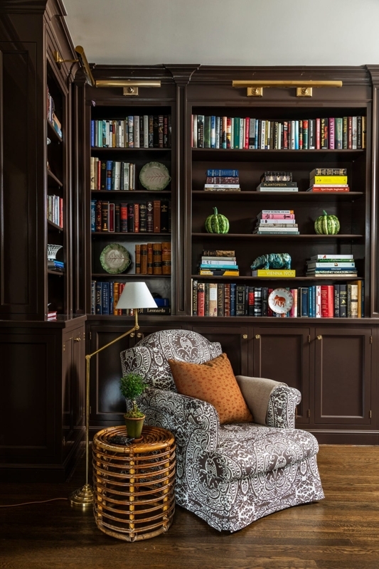 Accent Chair Reading Nook: Paisley Pattern and Tiered Rattan Table