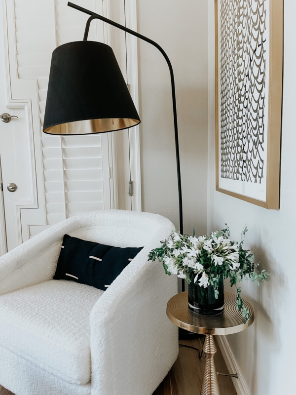 Accent Chair White Boucle with Gold Ribbed Table for Modern Nook