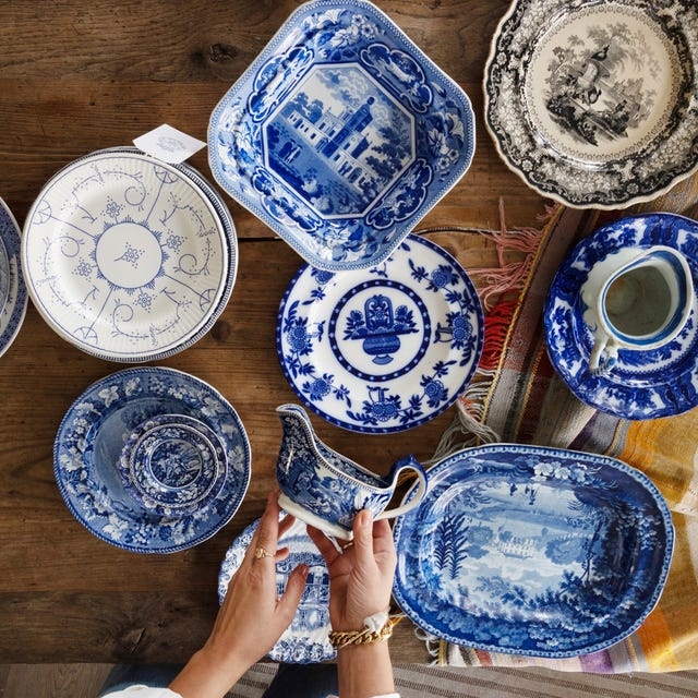 Antique Cobalt Blue Transferware Dinnerware Collection