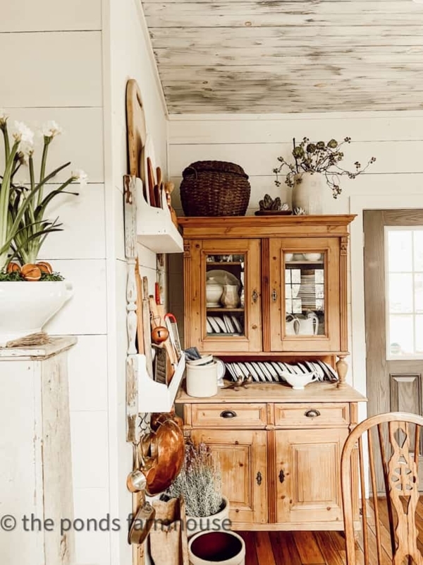 Antique Pine Hutch Rustic Farmhouse Weathered Plank Ceiling