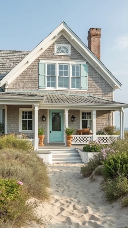 Aqua Front Door Coastal Inspiration Weathered Cedar Shingles
