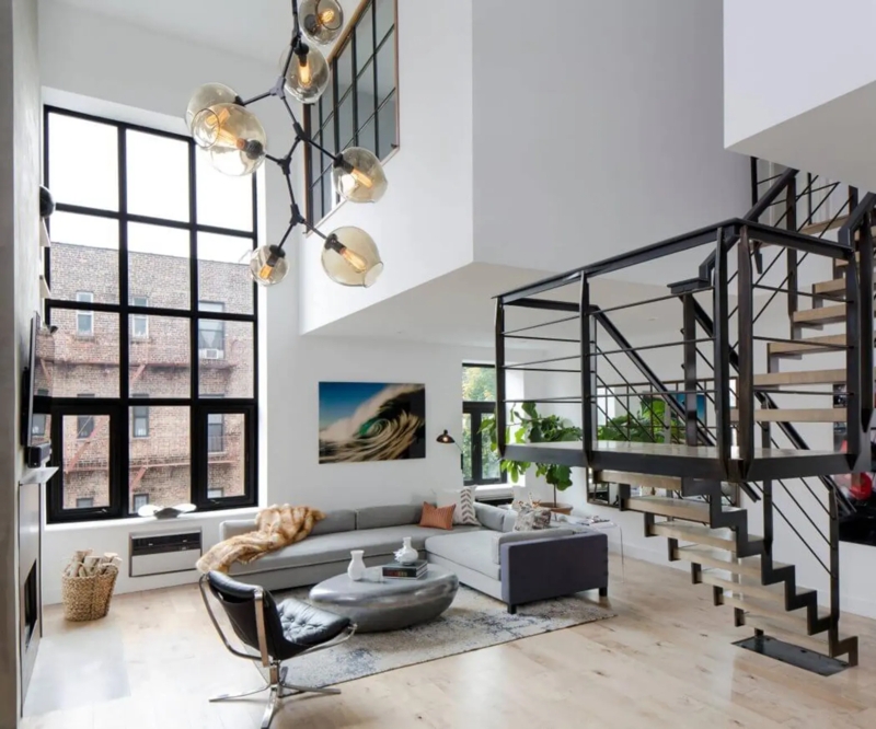 Architectural Duplex Floating Staircase Double Height Windows