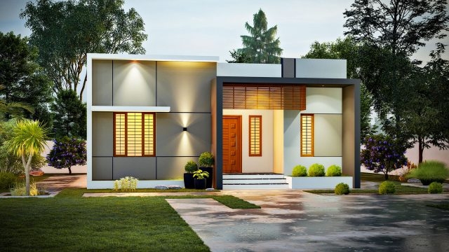 Architectural House Exterior with Up Down Lighting and Slatted Screen Facade