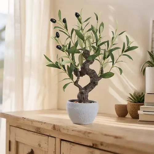 Artificial Olive Tree Gnarled Trunk Small Fruit Textured Pot