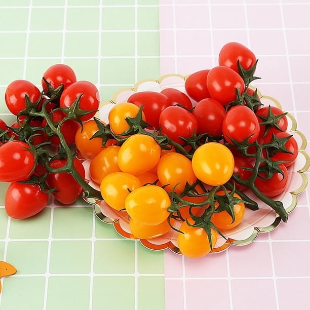 Artificial Tomatoes Realistic Stems Grape Shape Glossy Faux Decor