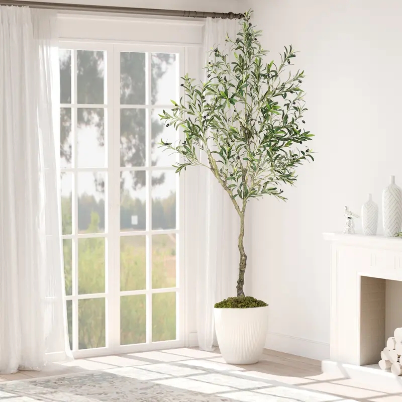 Artificial Tree Tall Slender Silhouette Fluted White Planter