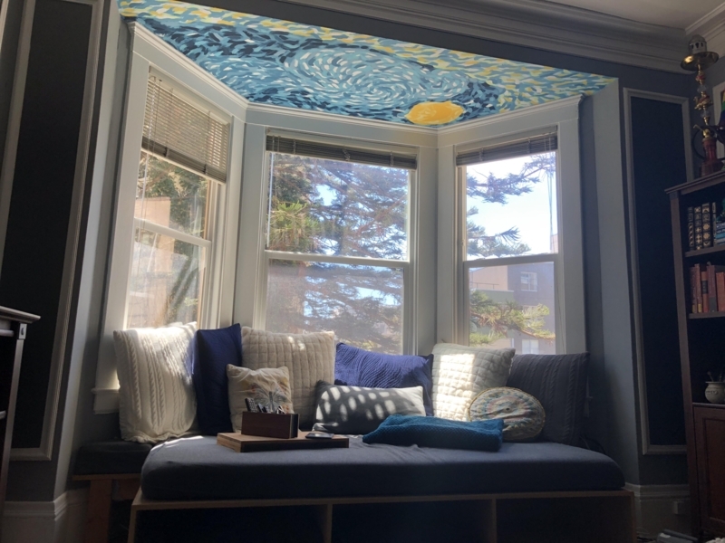 Artistic Ceiling Mural Daybed Inspiration with Underseat Storage.