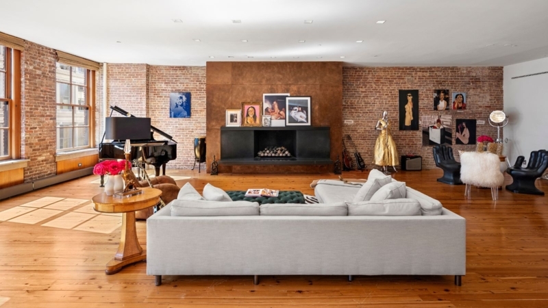 Artistic Industrial Loft Minimalist Fireplace Surround Plank Floors