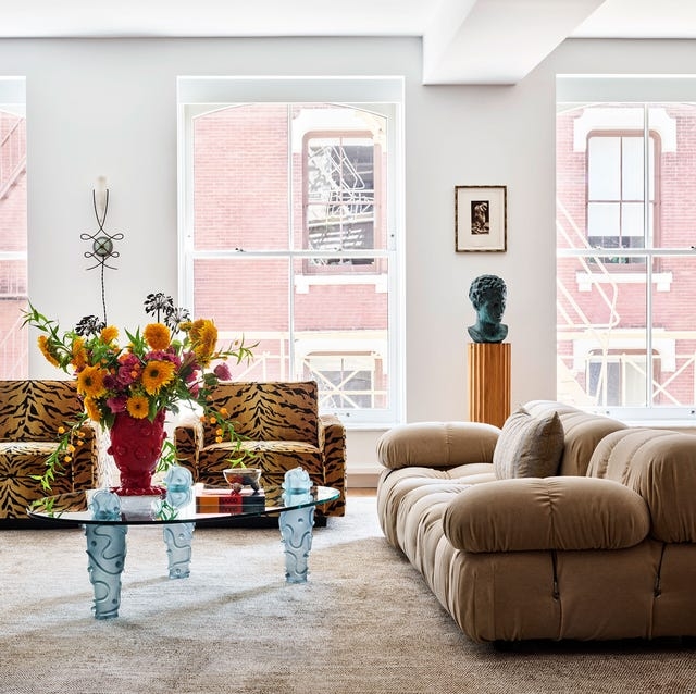 Artsy Eclectic Living Room Tiger Print Chairs Bulbous Sofa