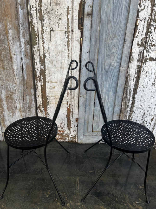Bar Stools Black Metal Industrial Style with Perforated Seats