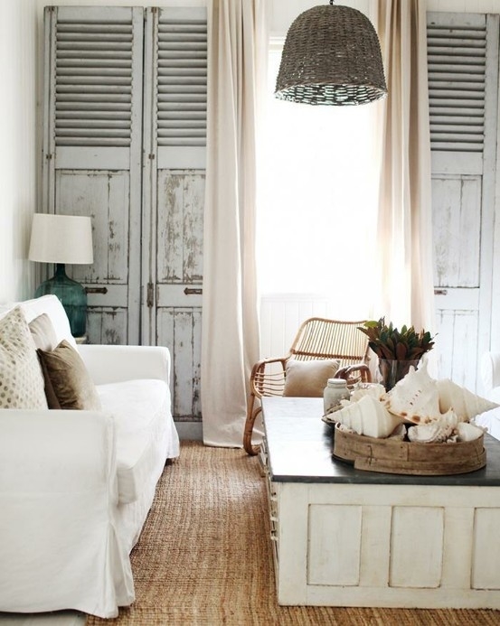 Beach Cottage Slipcovered Sofa Styling With Shutters