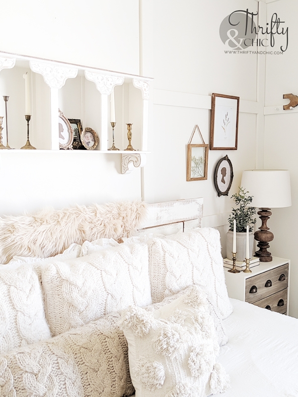 Bedroom Decor Distressed White Headboard Cable Knit Silhouette Art
