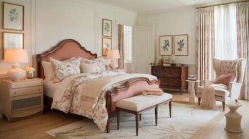 Bedroom Design Curved Dusty Rose Headboard Botanical Floral Wingback