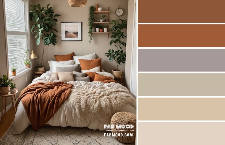 Bedroom with Layered Textiles and Terracotta Accents Earthy Color Palette