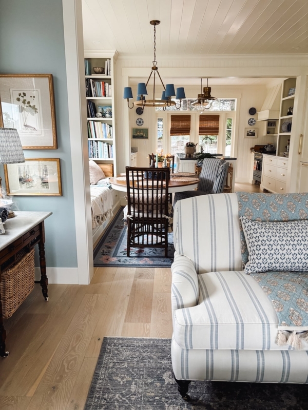 Blue And White Striped Armchair Styling Built In Bookcase