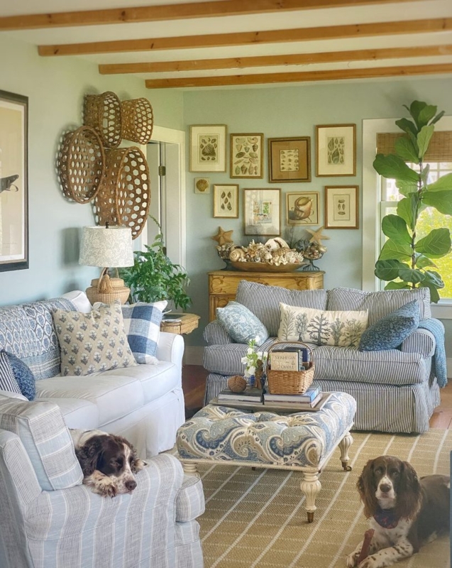 Blue And White Striped Sofa Styling Nature Gallery Wall