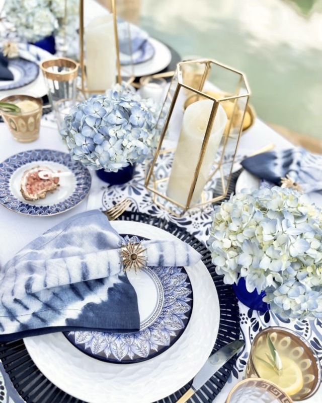 Blue & White Mediterranean Tablescape with Shibori Napkins