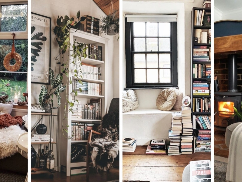 Bohemian Reading Nook Inspiration multi-panel collage with plants.