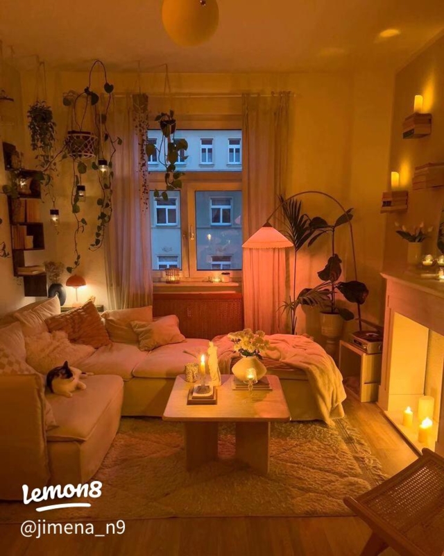 Boho Chic Living Room with Lush Hanging Vines