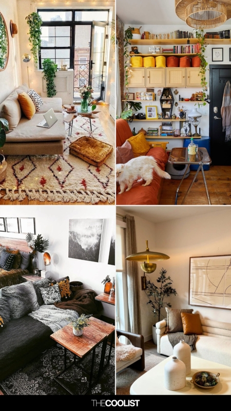 Boho Small Apartment Living Room with Vertical Storage