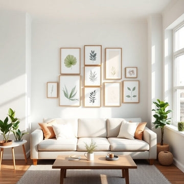 Botanical Gallery Wall Layout with Light Oak Frames