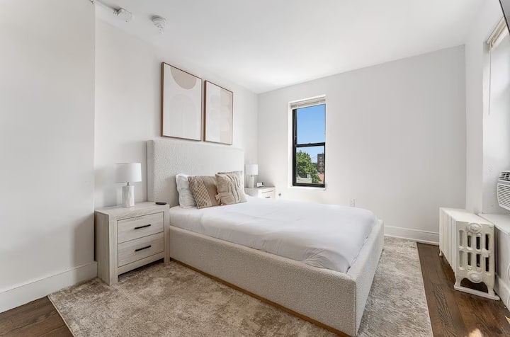 Boucle Platform Bed in a Neutral Scandi Bedroom