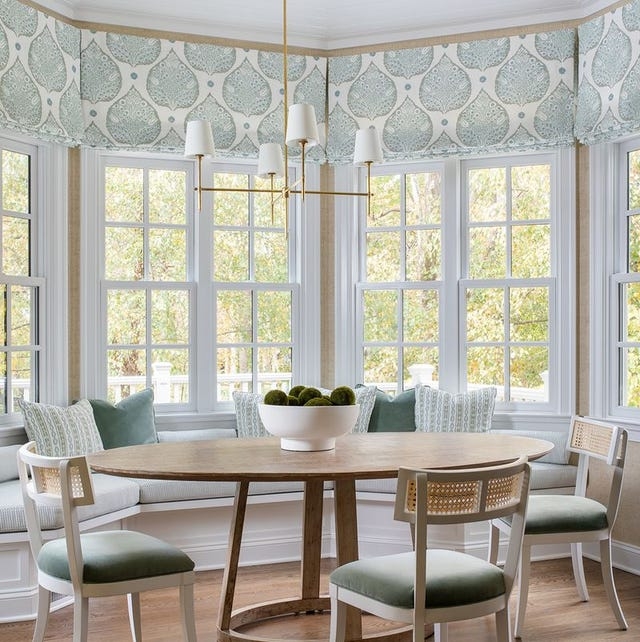 Breakfast Nook: Patterned Valances & Cane Back Chairs
