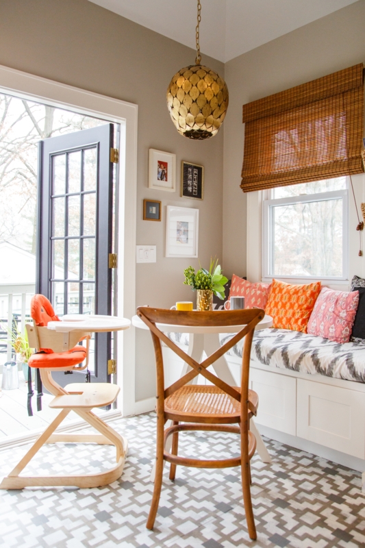 Breakfast Nook with Patterned Floor Tiles and Mixed Seating