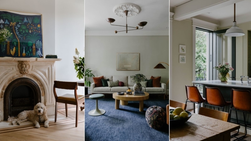 Brooklyn Brownstone Remodel Inspiration with Blue Rug and Ornate Fireplace