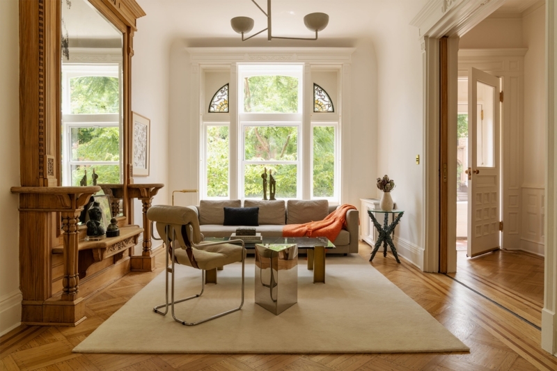 Brownstone Living Room Original Woodwork with Ornate Pier Mirror