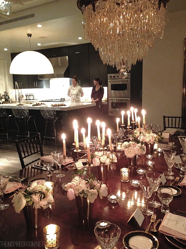 Candlelit Dinner Party Table Setting: Crystal Chandelier Loft Dining