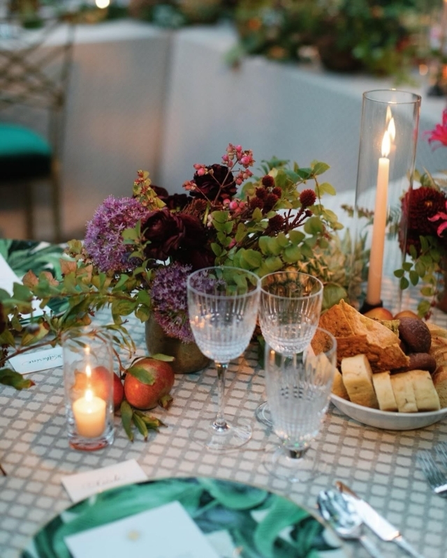 Candlelit Outdoor Tablescape with Ribbed Wine Glasses