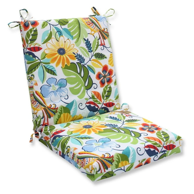 Chair Cushion Bird Motif Vibrant Colors Corner Ties Tropical