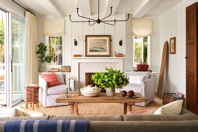 Checkered Tile Fireplace Surround Ideas Exposed White Beams